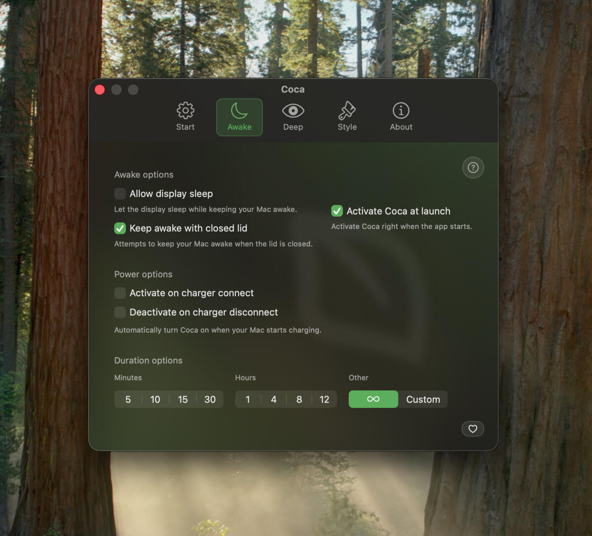 Coca - Awake Settings The Coca Awake Settings