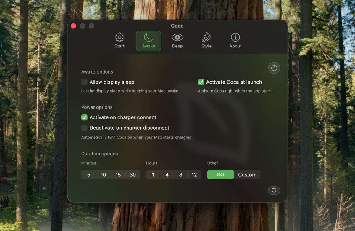 Coca - Awake Settings The Coca Awake Settings