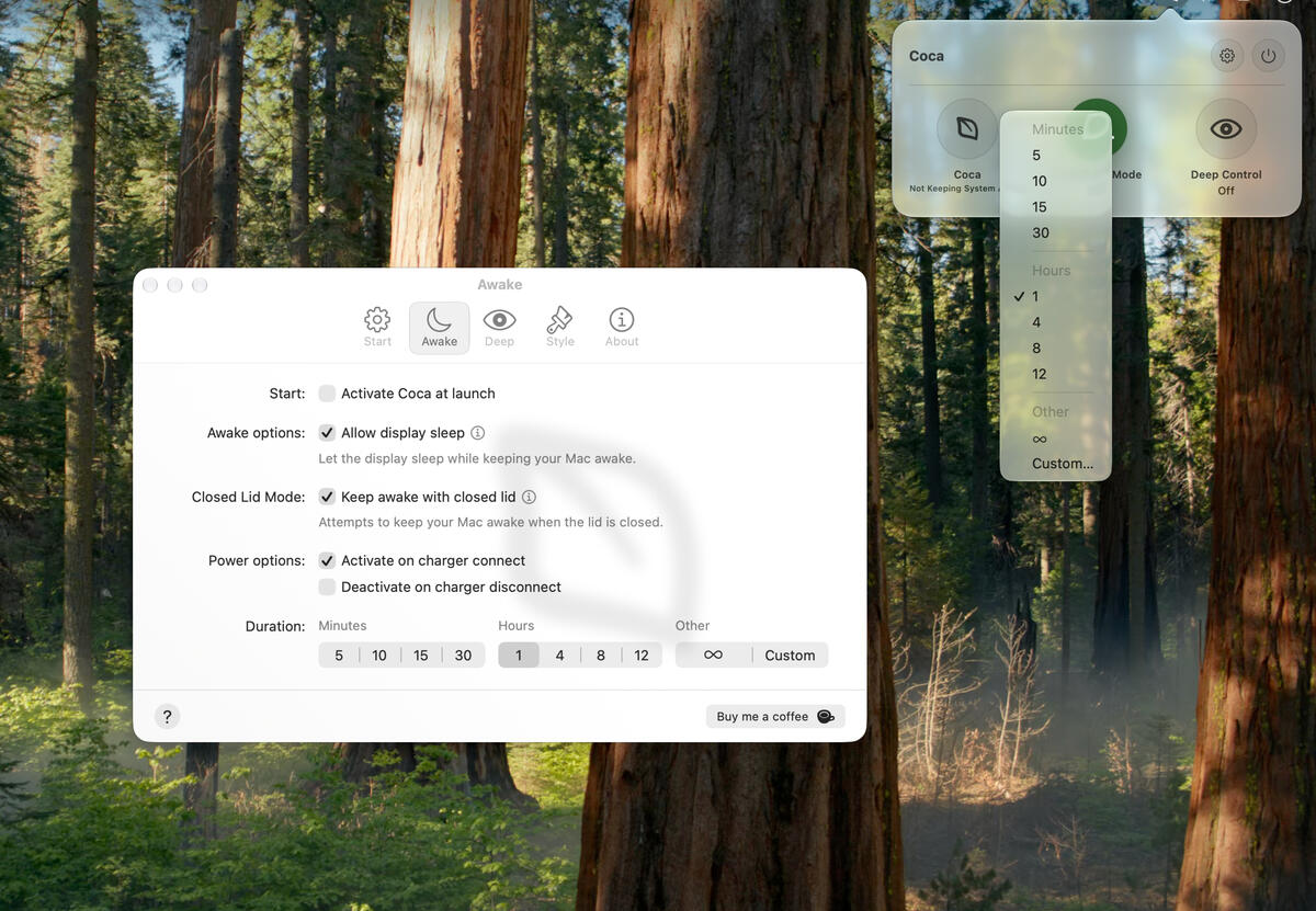 Coca - Awake Settings The Coca Awake Settings