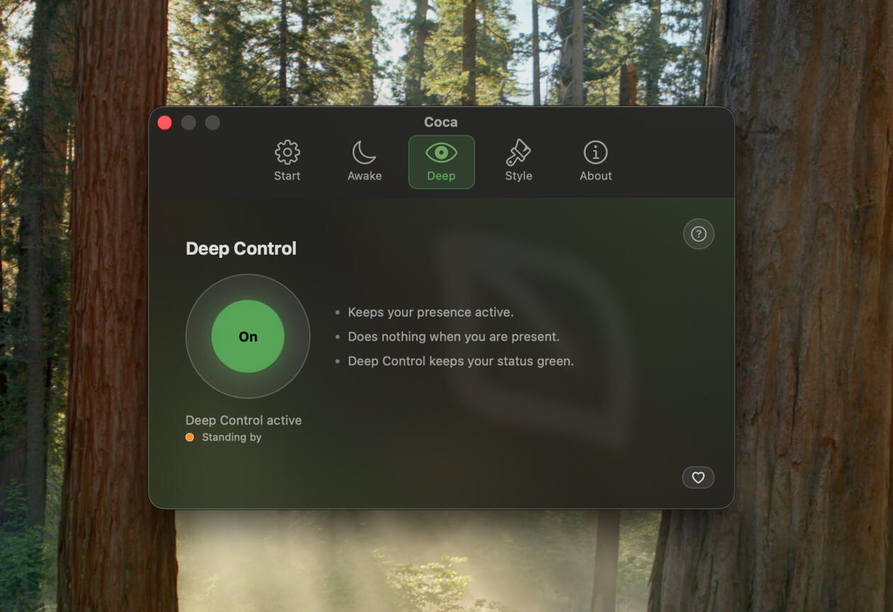 Coca - Deep Awake The Coca Deep Awake Settings Pane