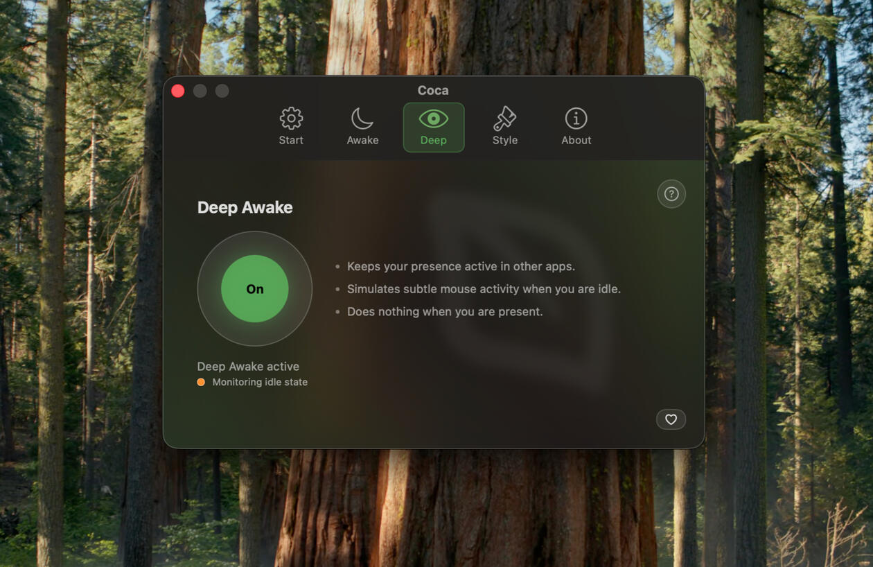 Coca - Deep Awake The Coca Deep Awake Settings Pane